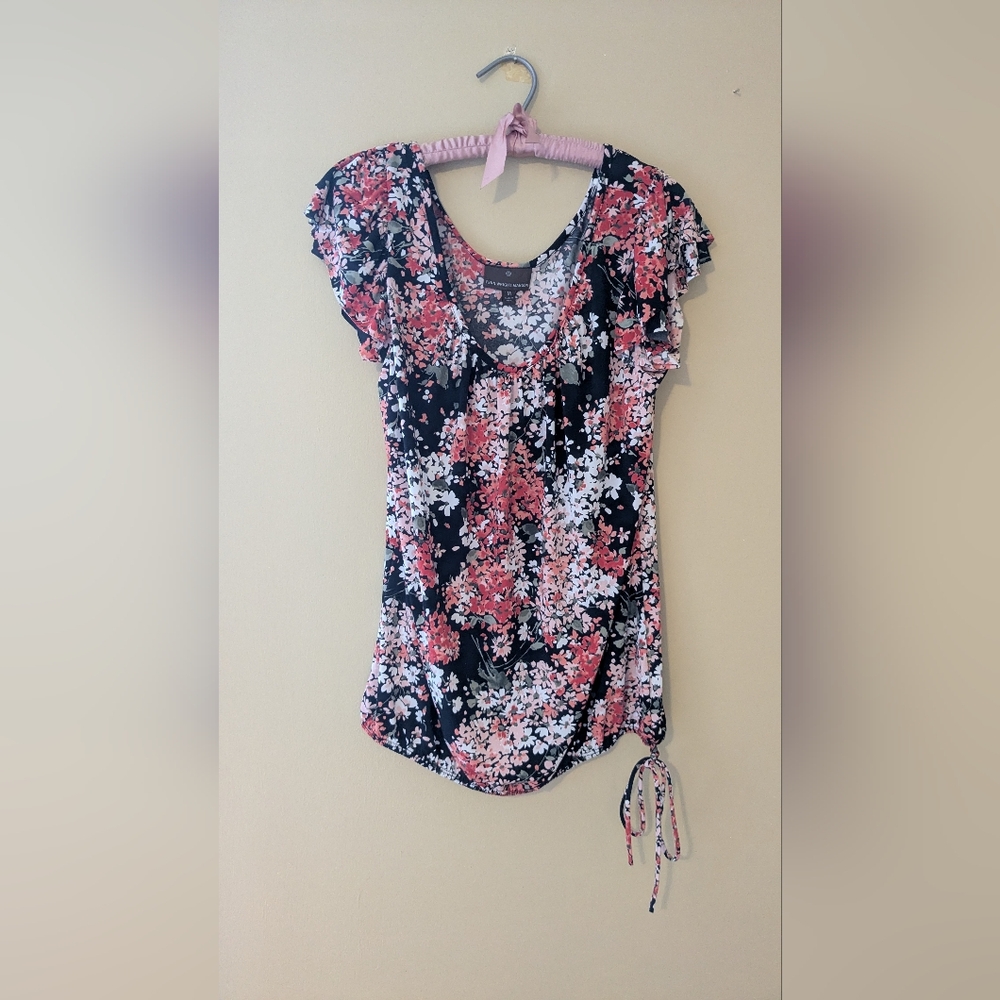 Fenn Wright Manson Pink and White Floral Blouse With Ruffle Sleeves And Side Tie